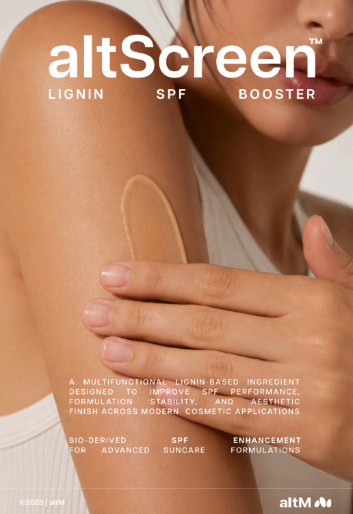A model applying sunscreen on her arm